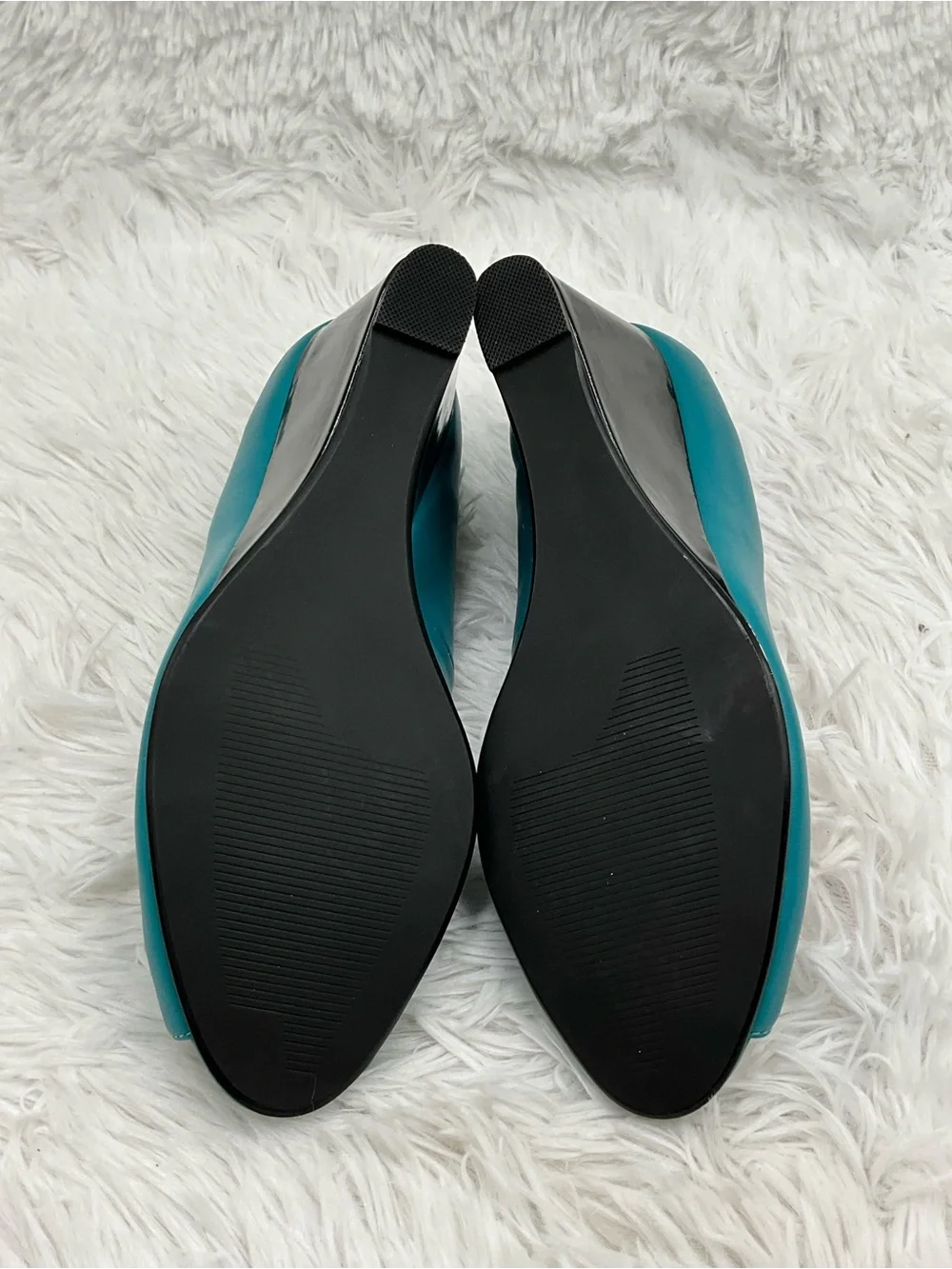 AJ Valenci Wedge Pumps Size 6.5 W Teal Peep-Toe Wedge Heels NEW IN BOX
